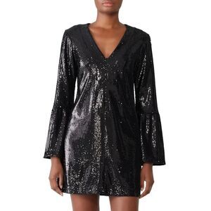 Nanette Lepore Black Sequin Long Sleeve Mini Dress Sestina Dress